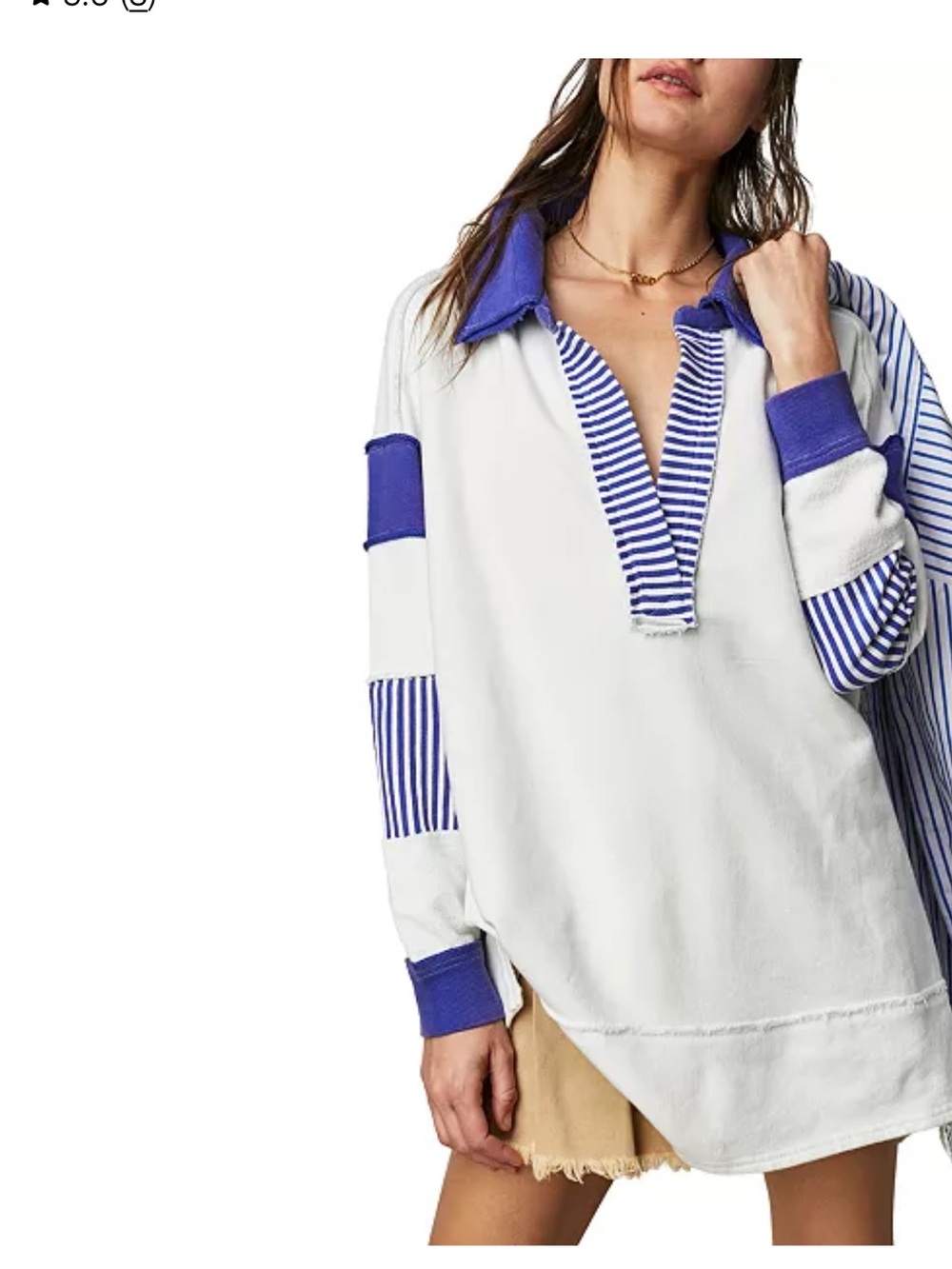 We The Free Clean Prep Polo Shirt White Pullover with Blue Stripe Trim XS
